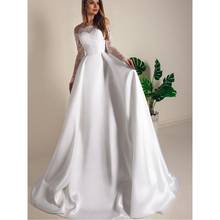 White Satin Lace Off The Shoulder Long Sleeves Floor-Length Princess A-Line Wedding Dresses Chapel Train Custom Made 2024 - buy cheap