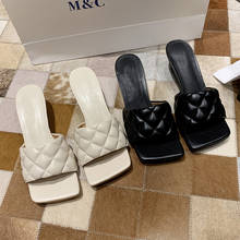Sandalias de tacón alto y fino con punta cuadrada para mujer, zapatillas de diseño de marca a la moda, zapatos para vestir elegante, de verano 2024 - compra barato