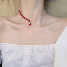 Colar feminino com pingente, colar de pérola estilo coreano com corrente vermelha e pingente, elegante para mulheres, festa de casamento 2024 - compre barato