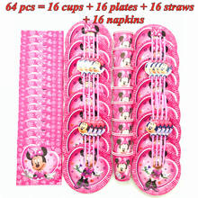 Conjunto de ropa desechable de Minnie Mouse para fiesta, pajitas de papel, servilletas, plato, taza de fiesta de recuerdos para el bebé, suministros de decoración para fiesta de cumpleaños 2024 - compra barato