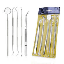 Espelho dental de aço inoxidável, 5 peças/conjunto, dentista preparado conjunto de ferramentas de sonda kit de cuidados dentários, pinça instrumento faqueiro de foice 2024 - compre barato