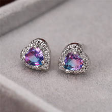 Female Cute Blue Purple Heart Stone Earrings For Women Wedding Jewelry Vintage Fashion Rainbow Zircon Silver Color Stud Earrings 2024 - buy cheap