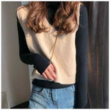 Korean Style Spring Autumn Vest Women Solid Knitted V-neck All-match Trendy Sleeveless Loose Simple Womens Coats Outwear Tops 2024 - buy cheap