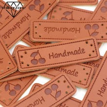 50Pcs Handmade Tags Cherry Labels For Clothes Hand Made PU Leather Sewing Materials Brown Handmade Tags DIY Crafts For Bag/Shoes 2024 - buy cheap