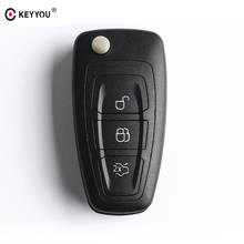 Keyyou carcaça de chave remota para carro 20x, capa dobrável com 3 botões para ford focus mondeo fiesta 2013 fob, lâmina hu101 2024 - compre barato