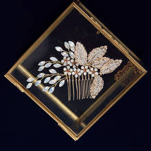 Handmade Brides European Rhinestone Hair Combs Gold Leaves Hair Sticks Wedding Hair Accessories 2024 - buy cheap