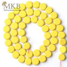 Natural Stone Yellow Hematite Matte Stone Rubber Round Cake Beads For Jewelry Making 8mm Space Loose Beads Diy Bracelet 15inches 2024 - buy cheap