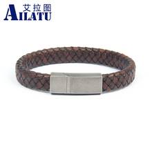 Ailatu мужской браслет в стиле "панк" из нержавеющей стали подлинный старинный кожаный браслет с магнитной застежкой модные браслеты 2024 - купить недорого