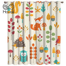 Autumn Fall Cute Children Hedgehog Fox Window Curtains  Living Room Window Drapes Kids Curtain Panels Cartoon Kids Room Curtains 2024 - buy cheap