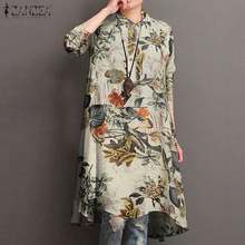2022 ZANZEA Women's Printed Blouses Kaftan Autumn Shirt Vestidos Casual Long Sleeve Long Tops Female Floral Tunic   2024 - buy cheap