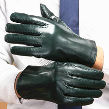 Мужские зимние перчатки NH из натуральной козьей кожи, высококачественные темно-зеленые перчатки с пальцами из натуральной козьей кожи, новые модные варежки для вождения, теплые мягкие 2024 - купить недорого