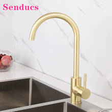 Brushed Gold Kitchen Faucets Senducs Leadfree Kitchen Mixer Tap Hot Cold Kitchen Faucet 304 Stainless Steel Gold Kitchen Taps 2024 - buy cheap