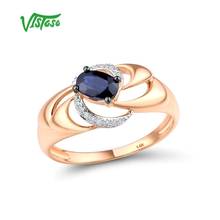 Vistoso anéis de ouro para mulher genuíno 14k 585 rosa anel de ouro redondo brilhante diamante azul safira casamento noivado jóias finas 2024 - compre barato