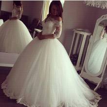 Arabic Princess Ball Gown Wedding Dresses 2022 Sheer Neck 3/4 Sleeve Off-the-shoulder Sweep Train Lace Up Plus Size Bridal Gown 2024 - buy cheap