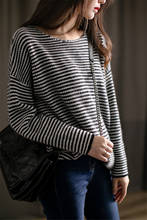 black and white striped sweater women loose o-neck long sleeve bottoming shirt merino wool pullover 2024 - buy cheap