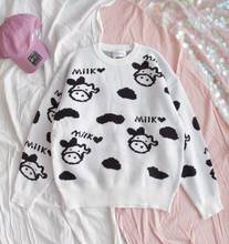 Autumn Winter Loose Casual Sweet Cow Harajuku Soft Sister College style Pullover Sweater 2024 - buy cheap