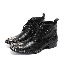 Batzuzhi western botas masculinas sapatos de metal toe preto couro genuíno tornozelo botas de renda pista de rock/festa/negócios botas hombre 2024 - compre barato