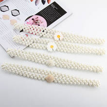 Waist Art  Brand New Elastic Women Belt Popular Little Daisy Buckle Pearl Decoration Dress Thin Girdle Diamond Young Female Belt 2024 - buy cheap