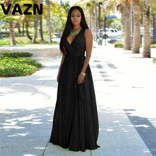 VAZN 2020 Summer Upmarket Sexy Holiday Young Solid Sweet Fahion Tank Sleeve Lace Up Top High Waist Women Ball Gown Maxi Dress 2024 - buy cheap