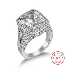 Anel de prata 925 artesanal, grande, corte de princesa 10ct, diamante simulado, pavimentado, 192 peças, cz, anel de casamento para mulheres, joias de luxo 2024 - compre barato