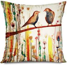 CHARLLR Throw Pillow Cover 20x20 Inch Oil Painting Bird Flower Red Grenn Pink Floral Watercolor Painted Colourfu Brown Flowers 2024 - buy cheap