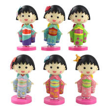 Figuras de acción de Chibi maruko-chan, muñecos de Anime Sakura Momoko Kimono Q Ver, 8cm, 6 unids/lote Regalos de cumpleaños de juguetes en miniatura de PVC 2024 - compra barato