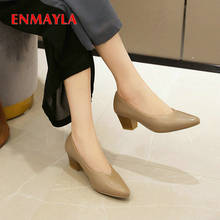 ENMAYLA Synthetic  Womens Shoes Round Toe Casual  Slip-On Basic Square Heel PU Wedding Shoes Fashion  Sexy Women High Heels 2024 - buy cheap
