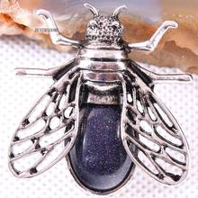 Cicada Brooch Natural Stone Blue Sandstone CAB Cabochon Bead Pendant for Men Women DIY Jewelry Making  1Pcs K626 2024 - buy cheap