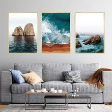 Reef planta azul ondas temporal poster tela de pintura abstrata arte de parede quadros impressões para sala de estar decorativo moderno 2024 - compre barato