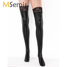 Thigh High Socks Women Wetlook Patent Leather Stockings Pole Dance Latex Long Socks Nightclub Rave Stay Up Lace Floral Stockings 2024 - buy cheap