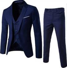 Traje azul oscuro para hombre, traje para boda, novio, fiesta de graduación, esmoquin ajustado, Blazer Masculino, chaqueta, pantalones, chaleco, 3 piezas 2024 - compra barato