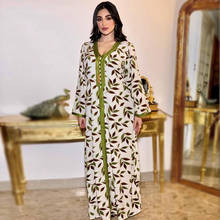 Middle Muslim East Women Long Dress Plus Size V Neck Long Sleeve Leaves Print Maxi Dresses Turkey Arabic Dubai  Clothing 2024 - buy cheap