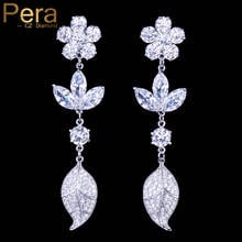 Pera Romantic Cute CZ Crystal Long Flower Dangling Leaf Drop Earrings for Elegant Ladies Party Prom Cubic Zirconia Jewelry E364 2024 - buy cheap