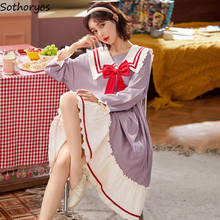 Camisola com babados para mulheres, roupa de dormir macia com babados e laço para mulheres, estilo coreano e chique 2024 - compre barato