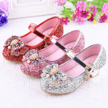 Sandalias de tacón alto para niñas, zapatos de baile de princesa, zapatos de cristal para niñas pequeñas, lazo de fiesta 2024 - compra barato