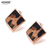 Серьги AENINE в стиле хип-хоп/рок из нержавеющей стали с леопардовым принтом, кожаные геометрические серьги из розового золота, винтажные квадратные серьги для женщин и девочек, AE19307 2024 - купить недорого
