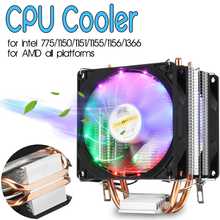 2 Copper Heatpipes CPU Cooler 3pin Dual Cooling Fan RGB LED for Intel LGA1150/1151/1155/1156/1366/775 for AMD AM2/AM2+/AM3/AM3+ 2024 - buy cheap