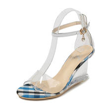 Moda verão sandália pvc cristal aberto toed salto alto feminino transparente cunhas sandálias de salto bombas tamanho grande 35-41 db0088 2024 - compre barato