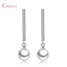 100% 925 Sterling Silver Elegant Shinning Zircon Long Square Shape Chain Sparkling Round Beads Dangle Drop Earrings For Women 2024 - buy cheap