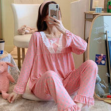 Cartoon cute pijamas women cotton nightwear suit sweet student's sleepwear pajamas set new polka dot ladies pyjamas home wear 2024 - buy cheap