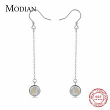 MODIAN-pendientes de plata de ley 925 de lujo para mujer, aretes largos con borla de cristal Natural a la luz de la Luna, joyería de plata de ley 2024 - compra barato