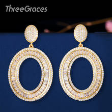 ThreeGraces Dubai Luxury Yellow Gold Color CZ Round Dangle Drop Earrings Wedding Prom Costume Jewelry for Women E0301 2024 - buy cheap