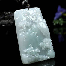 Zheru Jewelry Natural Burmese Jade A-level Carved Landscape Pendant Jade Bead Necklace Jewelry Best Gift 2024 - buy cheap