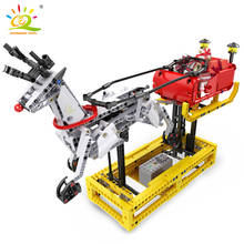 HUIQIBAO-bloques de construcción para niños, juguete de ladrillos para armar trineo de ciervo y alce de Navidad, juego creativo de Motor eléctrico, ideal para regalo de Navidad, 788 piezas 2024 - compra barato