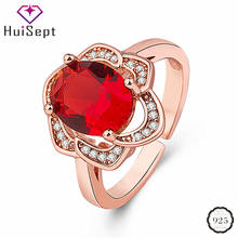 HuiSept Fashion Silver Ring 925 Jewellery Flower Shape Ruby Zircon Gemstone Rose Gold Female Rings Wedding Party Gifts Ornaments 2024 - buy cheap