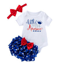 2021 0-2Y Independence Day Letter Print Short Sleeve Romper Top+Stars Print Layered Shorts+Headband Summer 3pcs Set 2024 - buy cheap