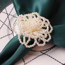 Conjunto de servilletas con cuentas de flores y perlas, decoraciones creativas para mesa de boda, servilletas para hoteles, anillo, 12 Uds. 2024 - compra barato