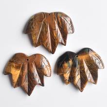 2020 Fashion natural tiger eye Stone Carved maple leaf pendants charms for necklace making 3pcs/lot Wholesale Free shipping 2024 - buy cheap