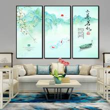Постер в китайском стиле, печать на холсте, картина с зеленым пейзажем, картина для домашнего декора, набор из трех частей, без рамки 2024 - купить недорого