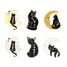 Witch Cats Enamel Pins Cartoon Moon Phase Wizard Cat Brooches Bag Button Badge Black White Witch Craft Jewelry Gift for Friends 2024 - buy cheap